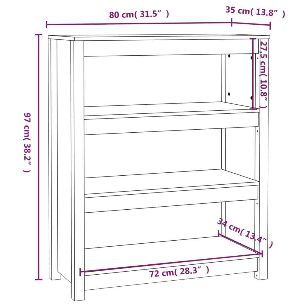 Bokhylla 80x35x97 cm massiv furu