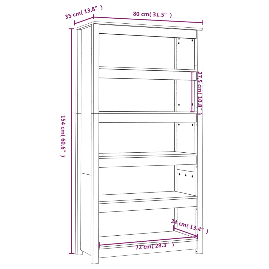 Bokhylla honungsbrun 80x35x154 cm massiv furu