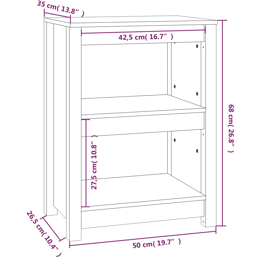 Bokhylla 50x35x68 cm massiv furu