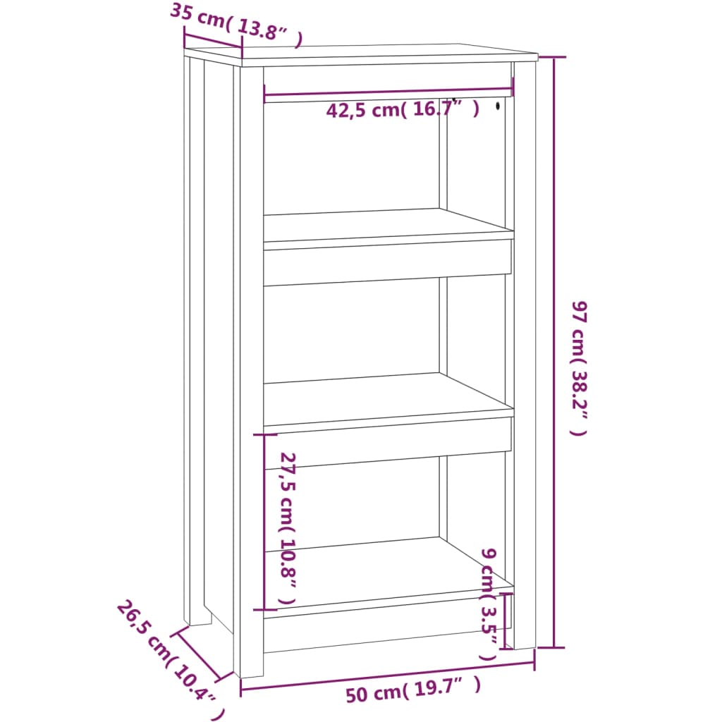 Bokhylla honungsbrun 50x35x97 cm massiv furu