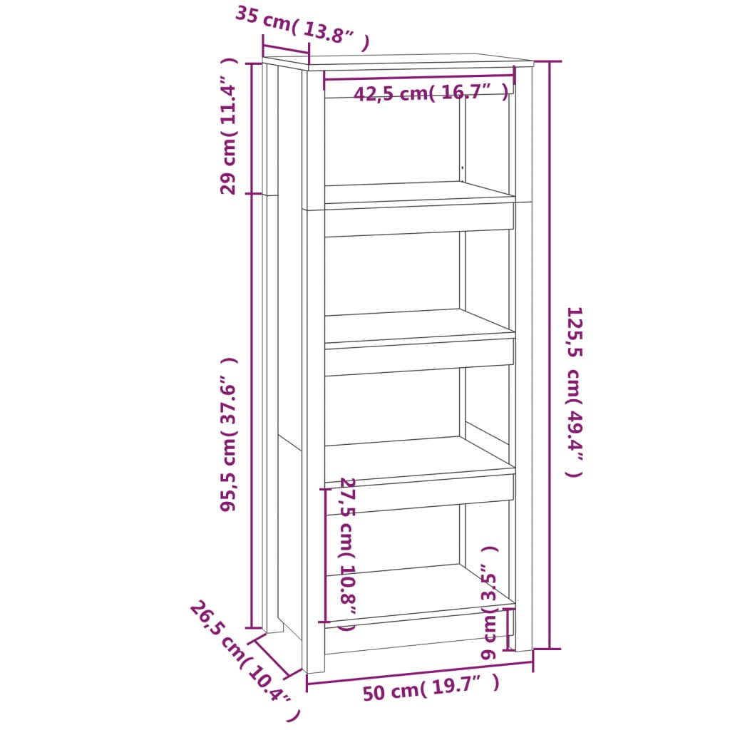 Bokhylla vit 50x35x125,5 cm massiv furu