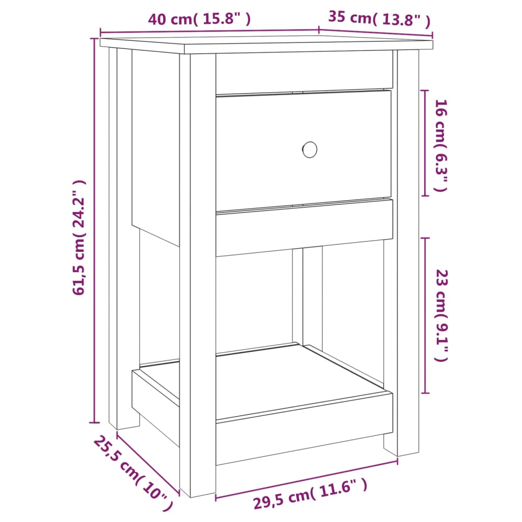 Sängbord 2 st vit 40x35x61,5 cm massiv furu