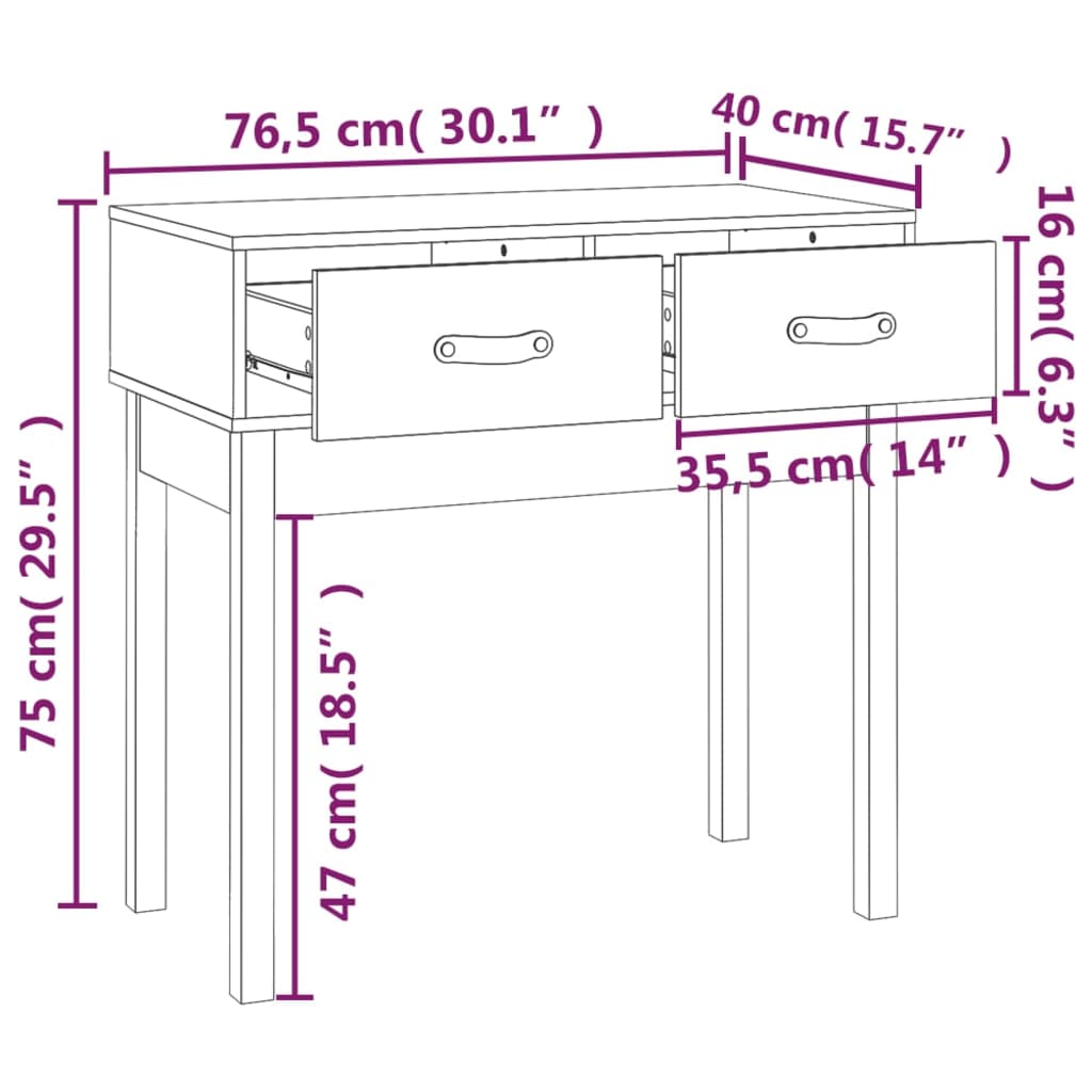 Konsolbord 76,5x40x75 cm massiv furu