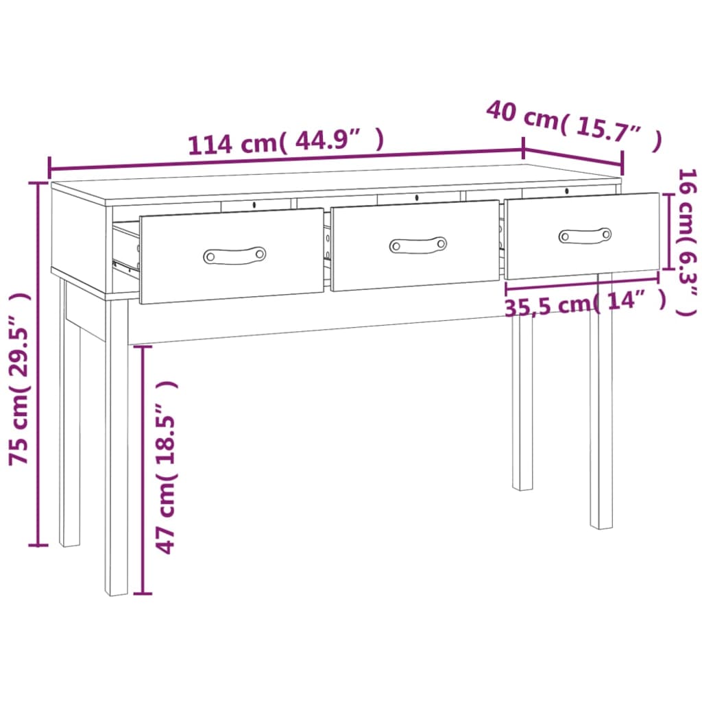 Konsolbord svart 114x40x75 cm massiv furu