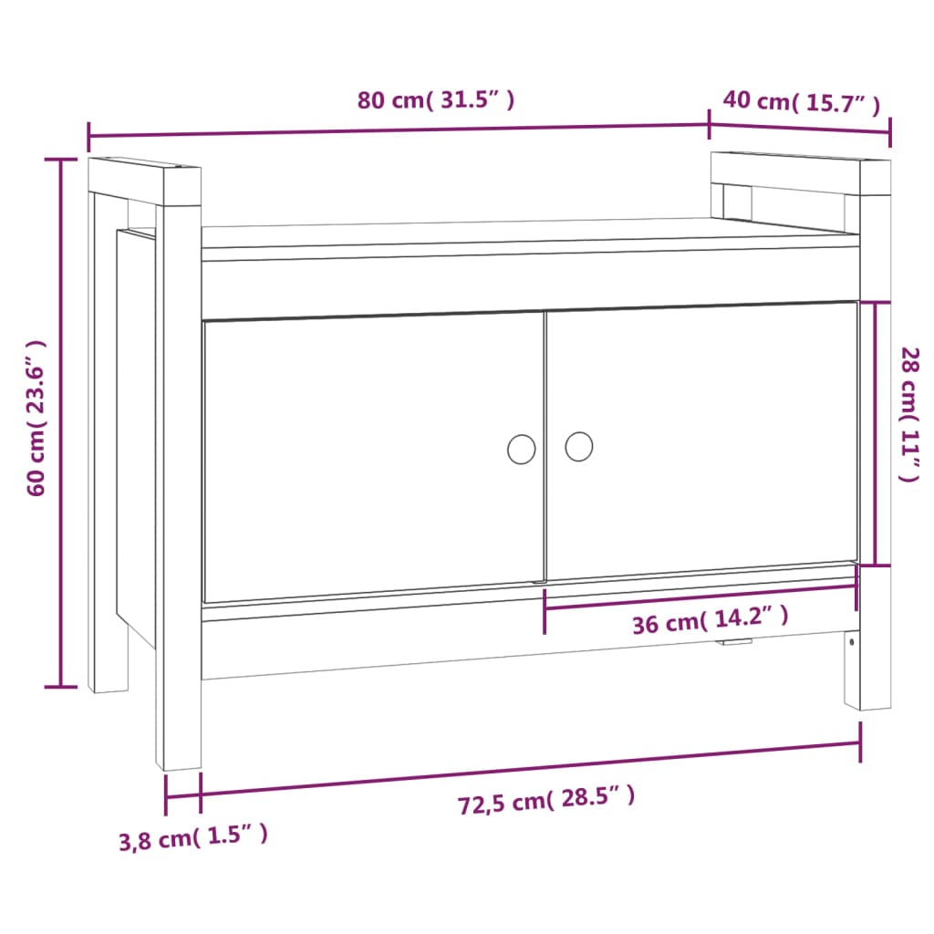 Skobänk 80x40x60 cm massiv furu