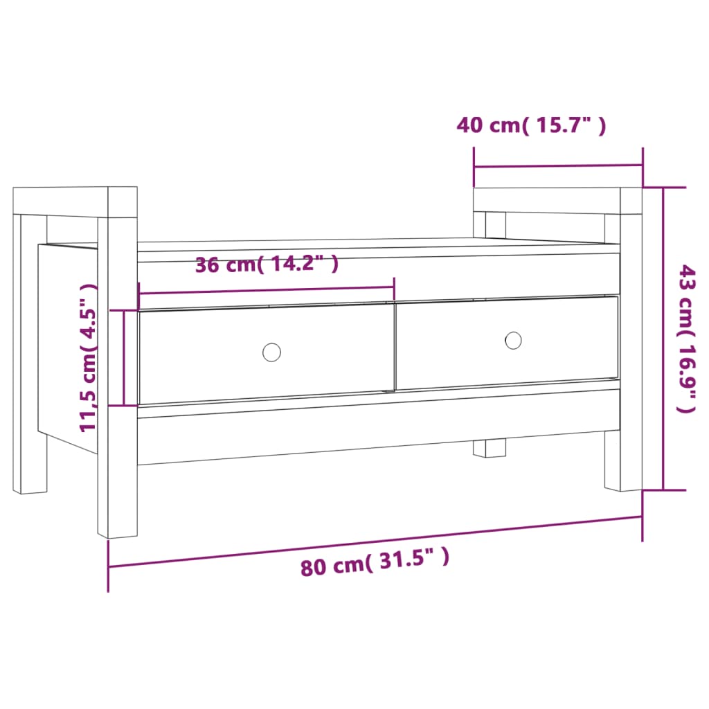 Skobänk 80x40x43 cm massiv furu