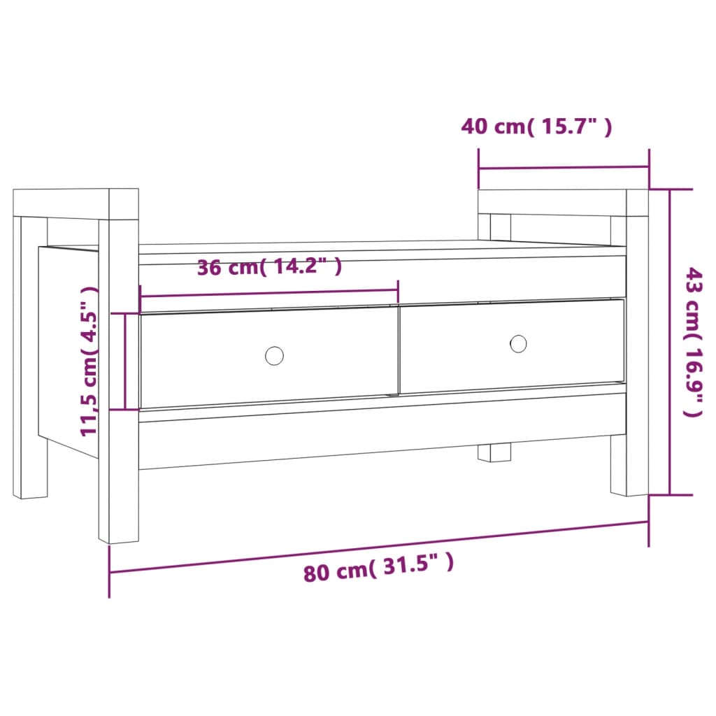 Skobänk vit 80x40x43cm massiv furu