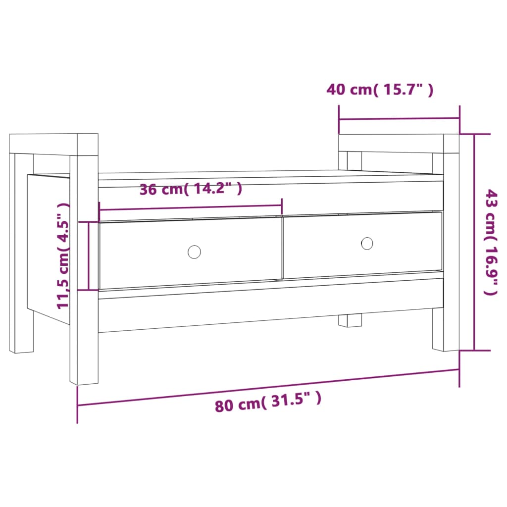 Skobänk honungsbrun 80x40x43 cm massiv furu