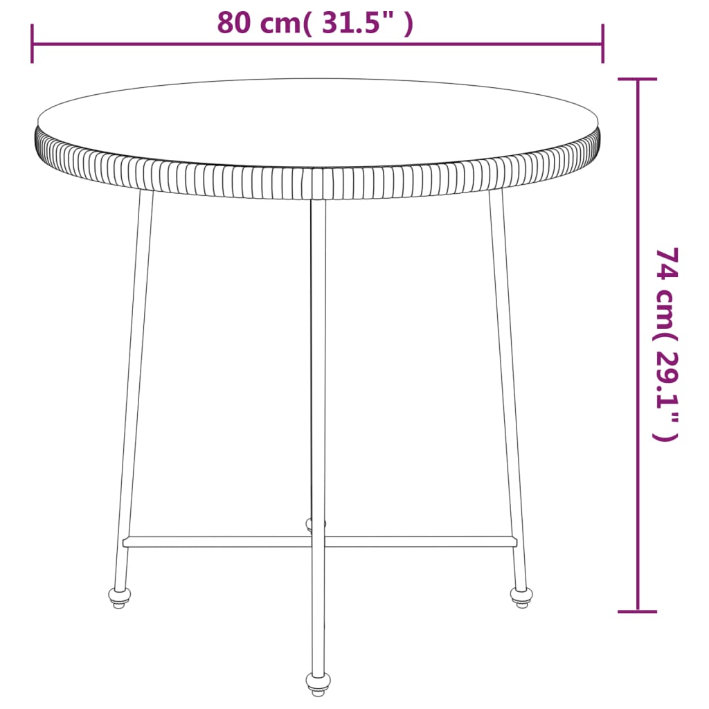 Matbord svart Ø80 cm härdat glas och stål