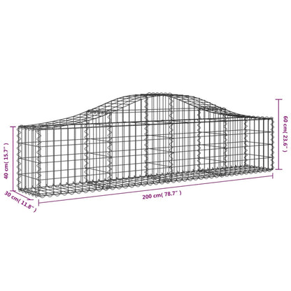 Gabion bågformad 3 st 200x30x40/60 cm galvaniserat järn