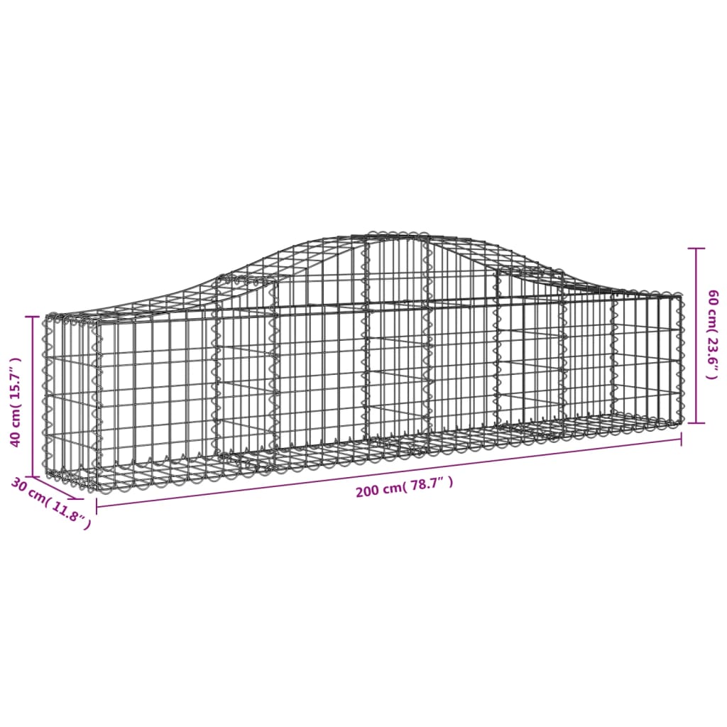 Gabion bågformad 4 st 200x30x40/60 cm galvaniserat järn