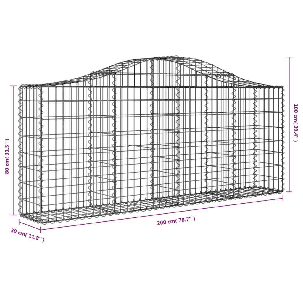 Gabioner bågformade 2 st 200x30x80/100 cm galvaniserat järn