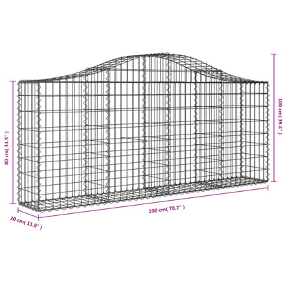 Gabioner bågformade 2 st 200x30x80/100 cm galvaniserat järn