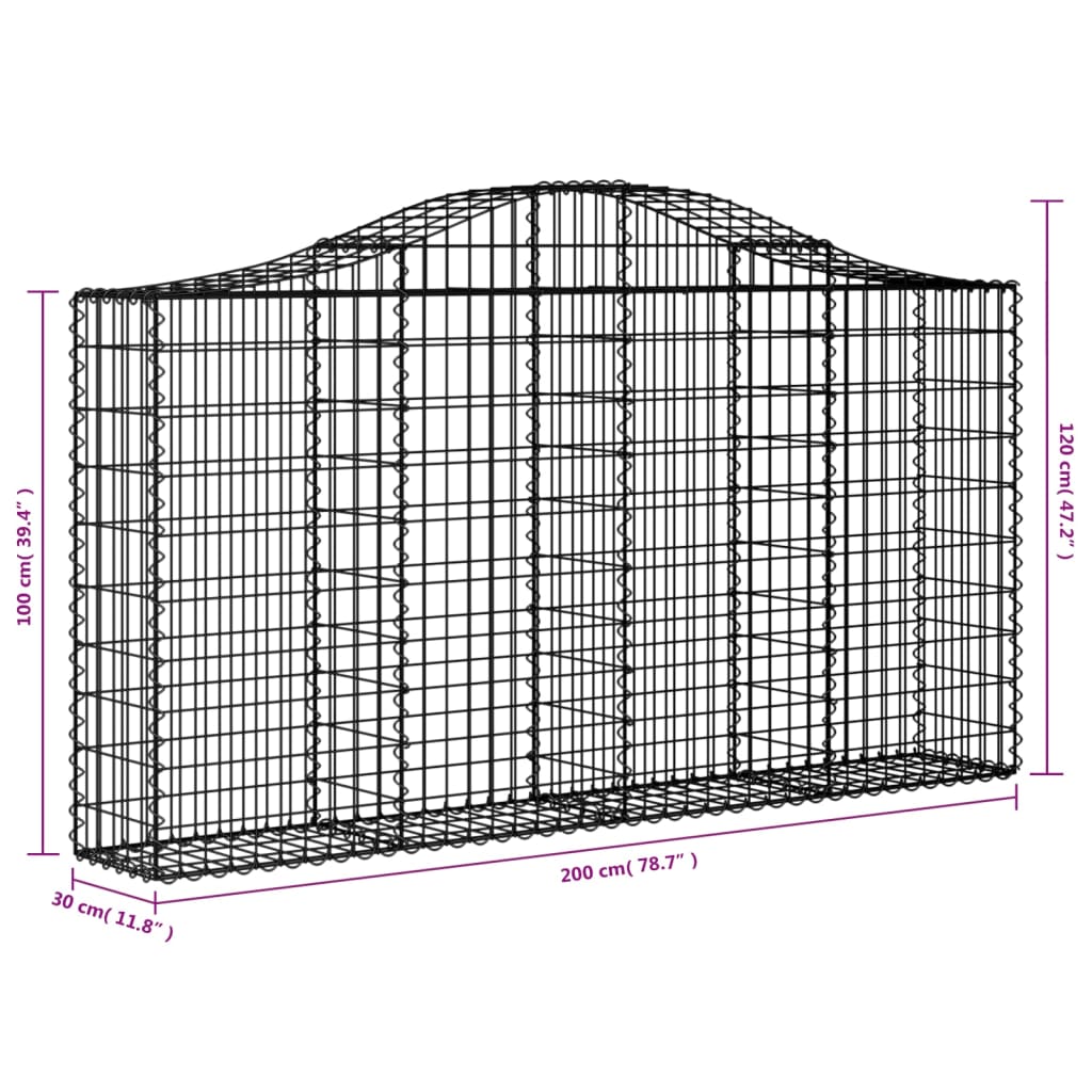 Gabioner bågformade 2 st 200x30x100/120 cm galvaniserat järn