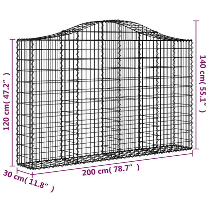 Gabioner bågformade 2 st 200x30x120/140 cm galvaniserat järn