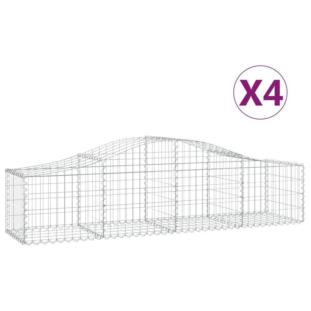 Gabioner bågformade 4 st 200x50x40/60 cm galvaniserat järn