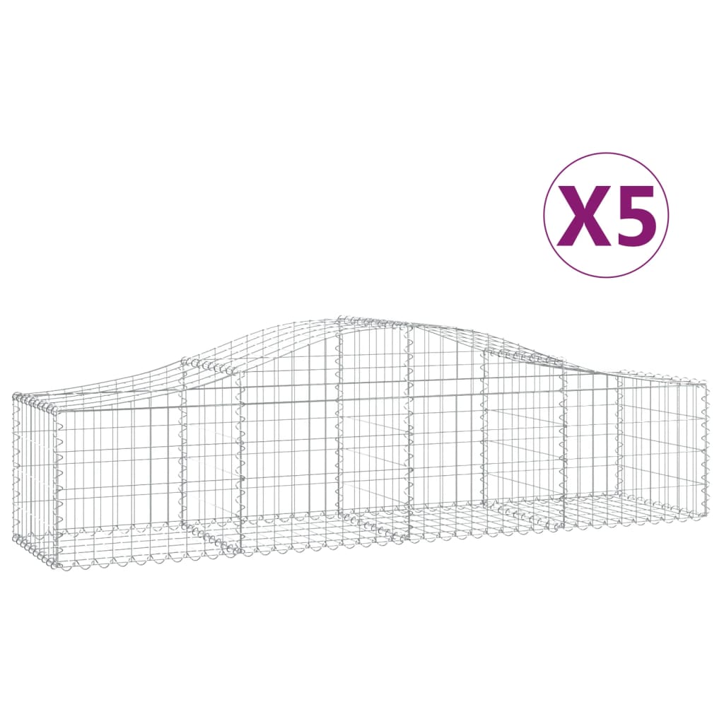 Gabioner bågformade 5 st 200x50x40/60 cm galvaniserat järn