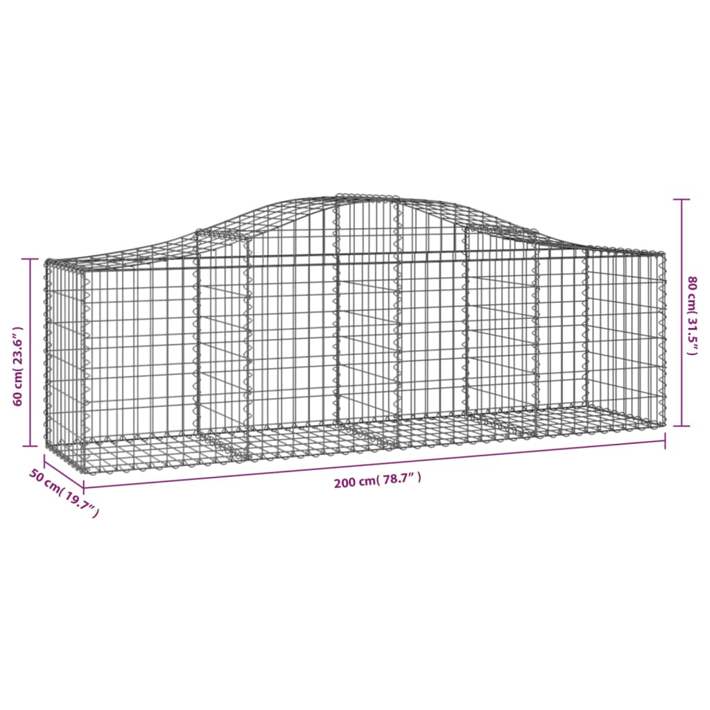 Gabioner bågformade 2 st 200x50x60/80 cm galvaniserat järn