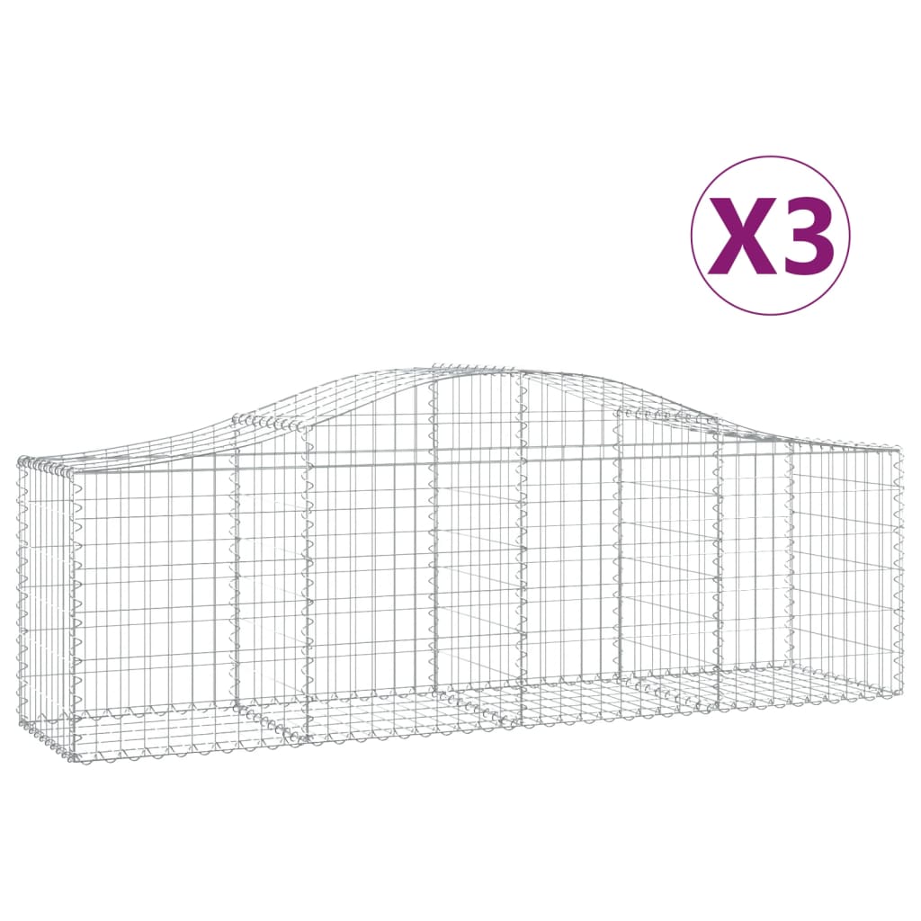 Gabioner bågformade 3 st 200x50x60/80 cm galvaniserat järn