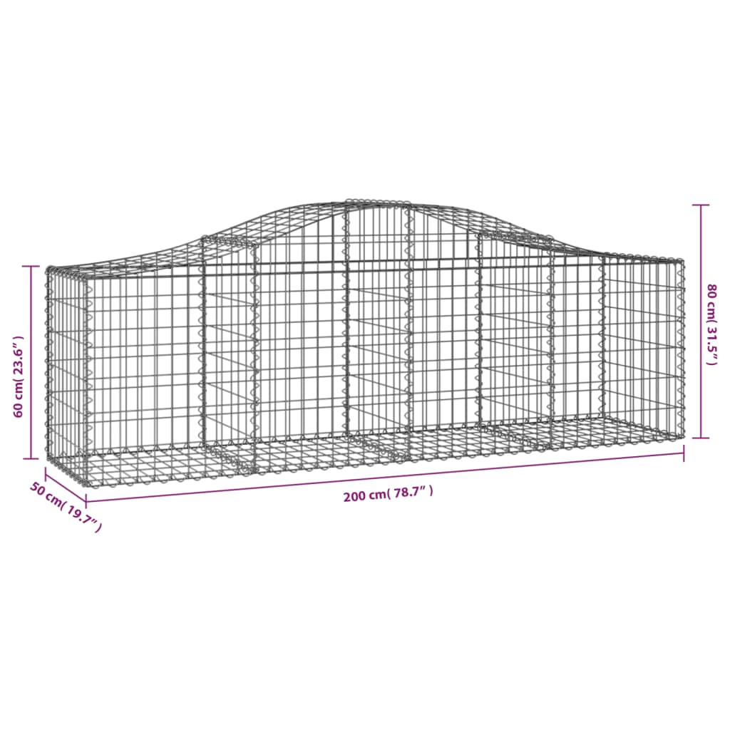 Gabioner bågformade 3 st 200x50x60/80 cm galvaniserat järn