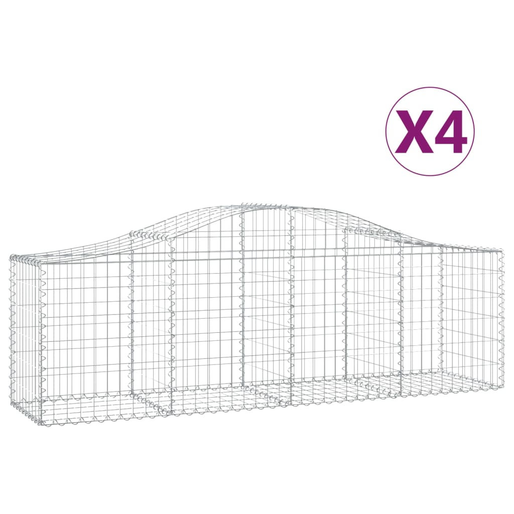 Gabioner bågformade 4 st 200x50x60/80 cm galvaniserat järn