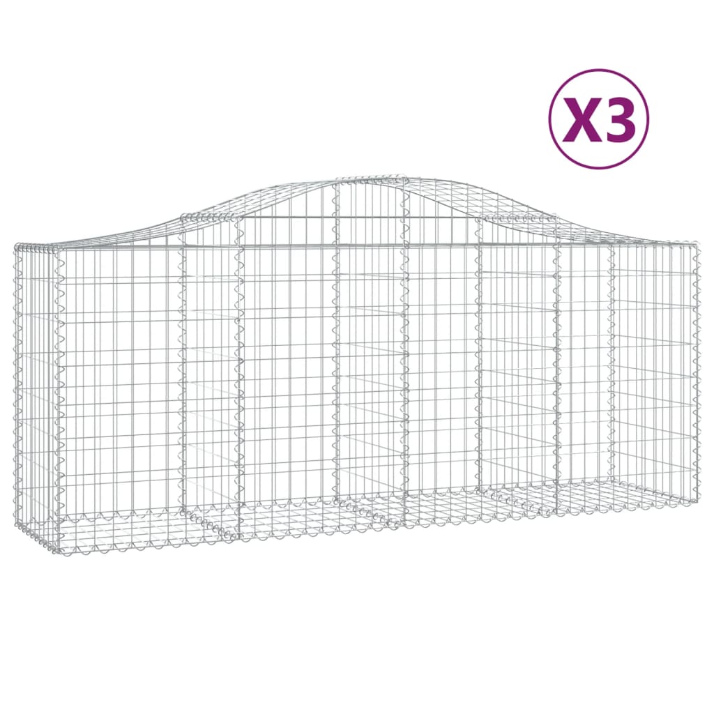 Gabioner bågformade 3 st 200x50x80/100 cm galvaniserat järn