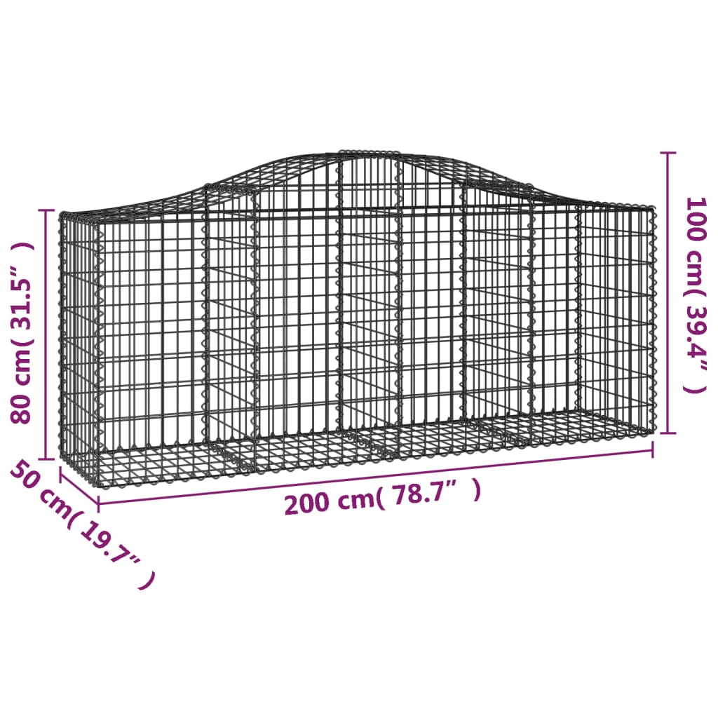 Gabioner bågformade 3 st 200x50x80/100 cm galvaniserat järn
