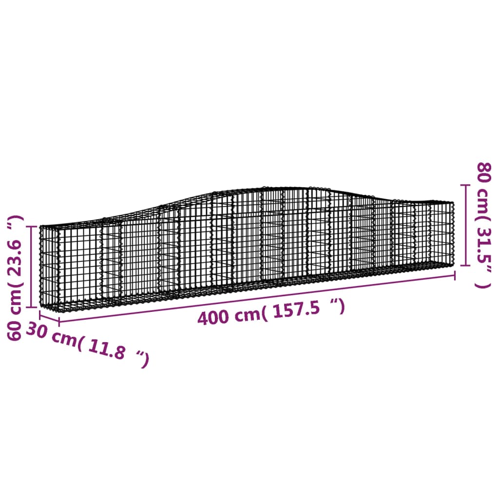 Gabioner bågformade 2 st 400x30x60/80 cm galvaniserat järn