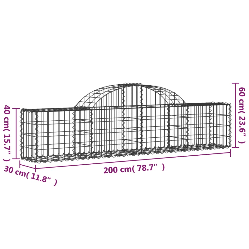 Gabion bågformad 2 st 200x30x40/60 cm galvaniserat järn