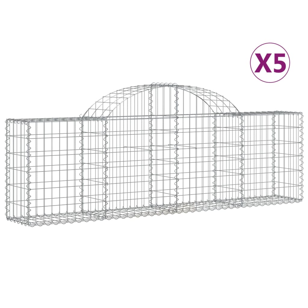 Gabioner bågformade 5 st 200x30x60/80 cm galvaniserat järn