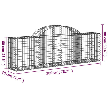 Gabioner bågformade 5 st 200x30x60/80 cm galvaniserat järn