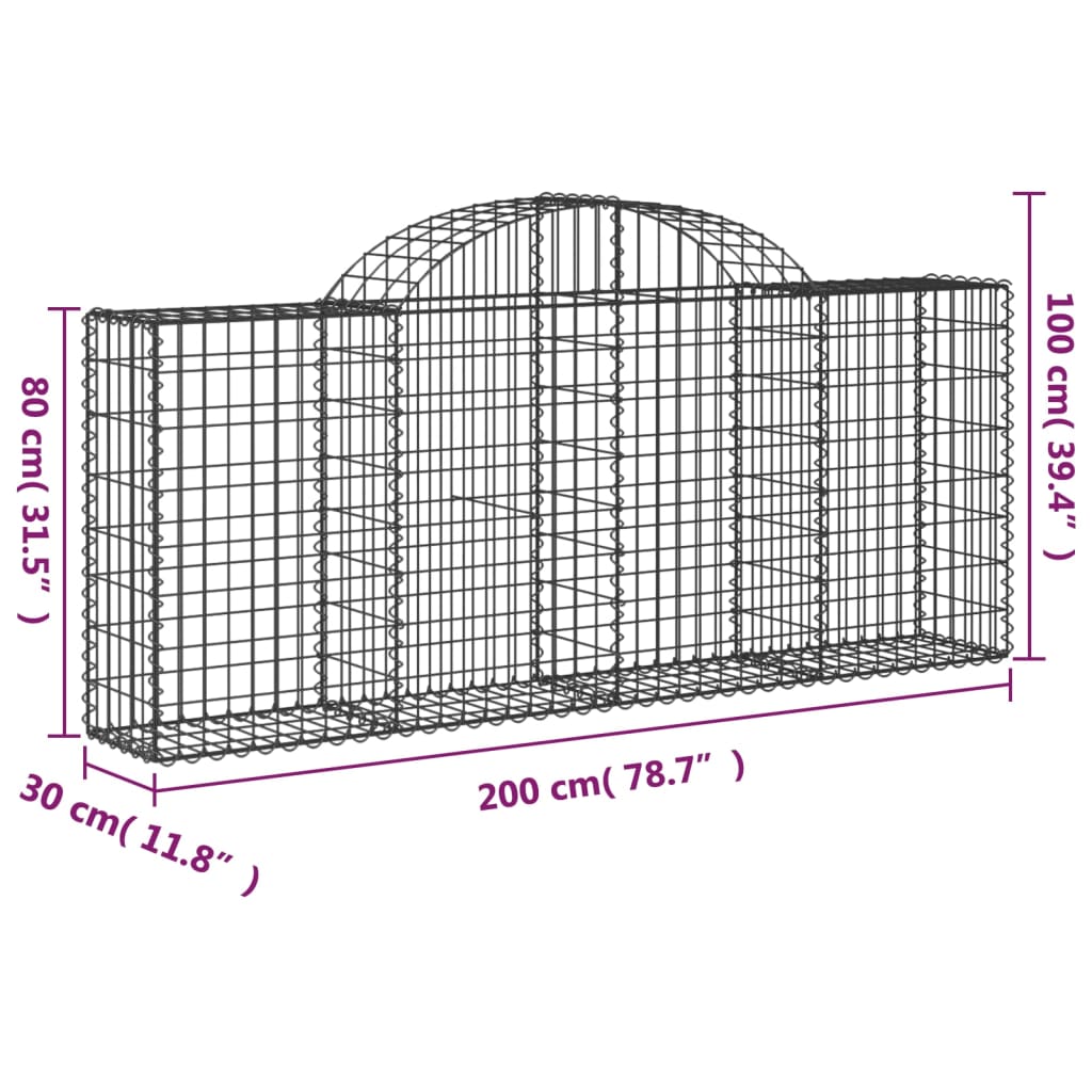 Gabioner bågformade 2 st 200x30x80/100 cm galvaniserat järn