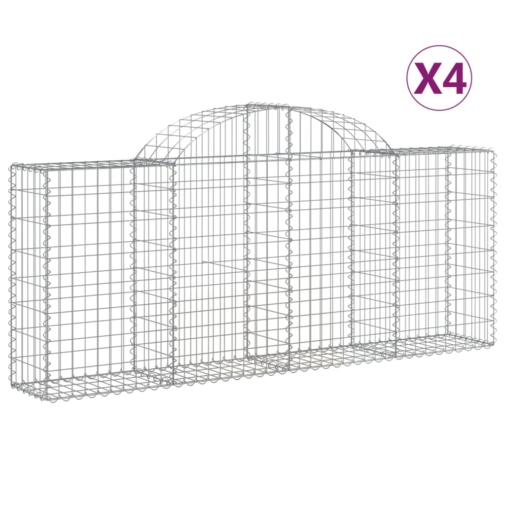 Gabioner bågformade 4 st 200x30x80/100 cm galvaniserat järn