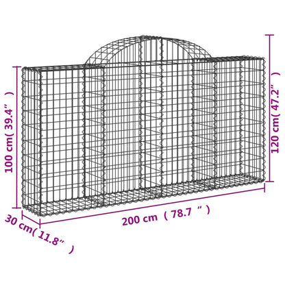 Gabioner bågformade 2 st 200x30x100/120 cm galvaniserat järn