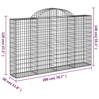 Gabioner bågformade 2 st 200x30x120/140 cm galvaniserat järn