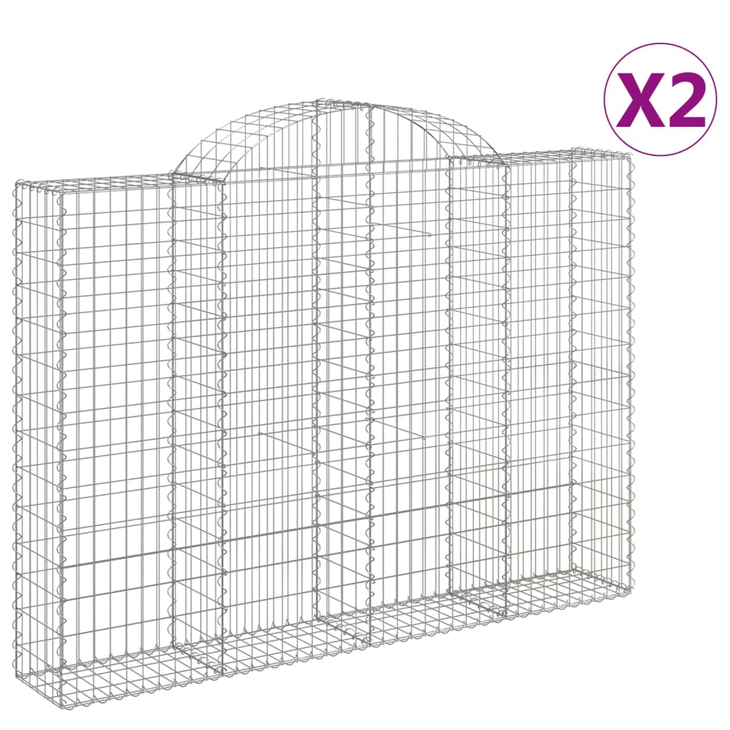 Gabioner bågformade 2 st 200x30x140/160 cm galvaniserat järn