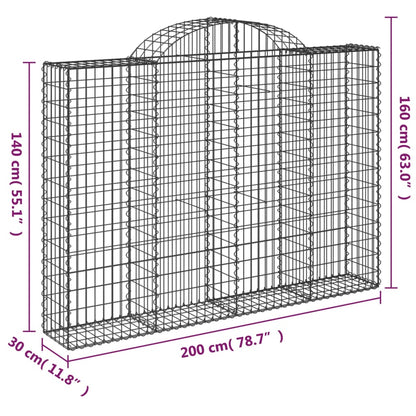 Gabioner bågformade 2 st 200x30x140/160 cm galvaniserat järn
