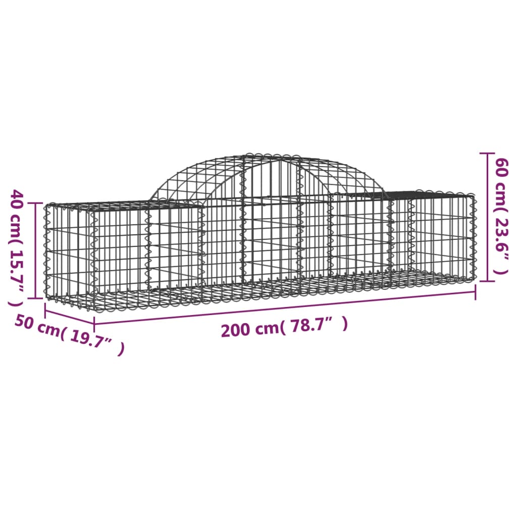 Gabioner bågformade 2 st 200x50x40/60 cm galvaniserat järn