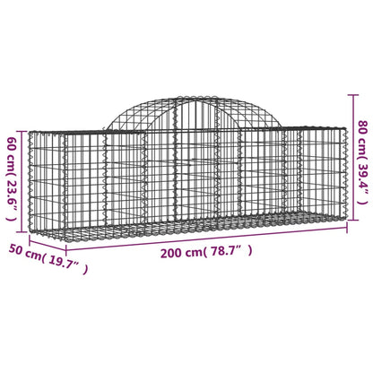 Gabioner bågformade 2 st 200x50x60/80 cm galvaniserat järn