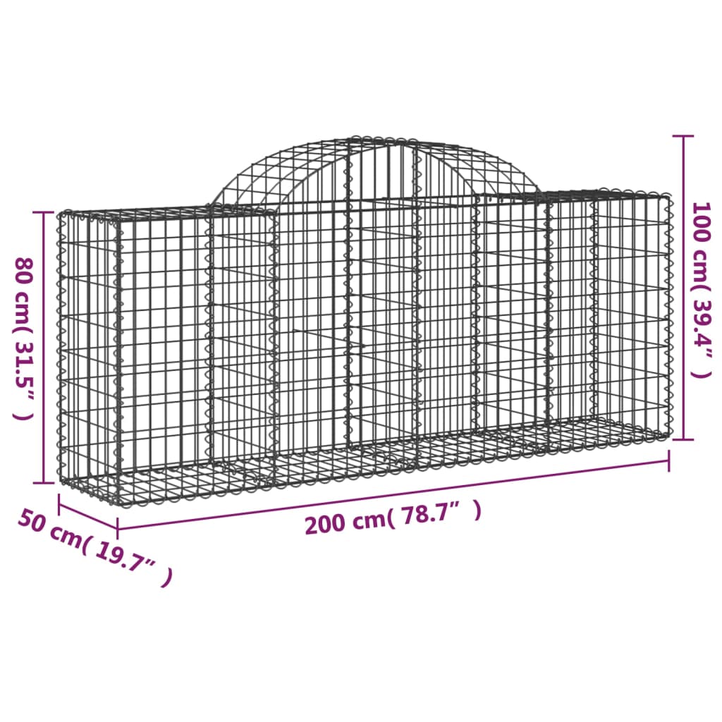 Gabioner bågformade 2 st 200x50x80/100 cm galvaniserat järn