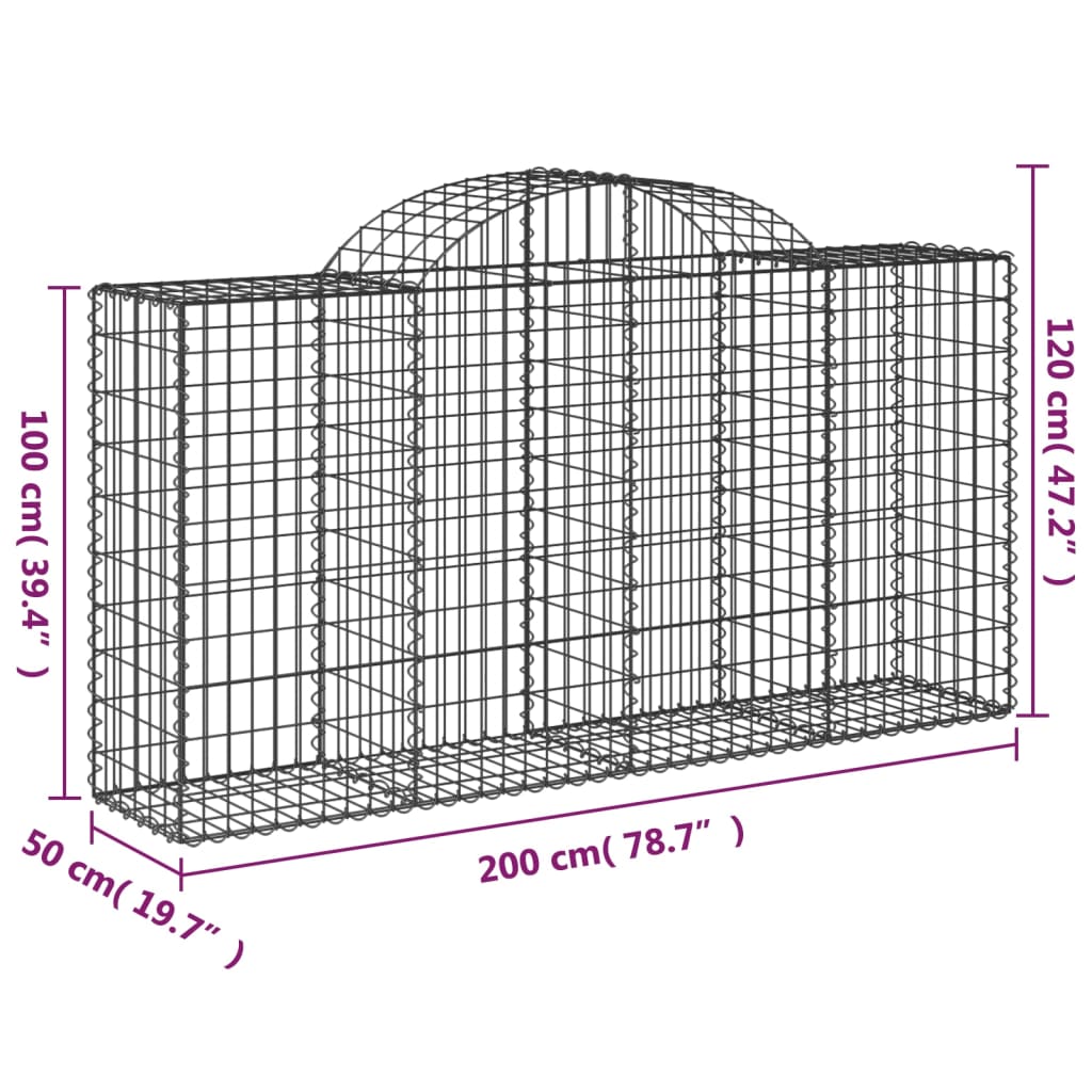 Gabioner bågformade 2 st 200x50x100/120 cm galvaniserat järn