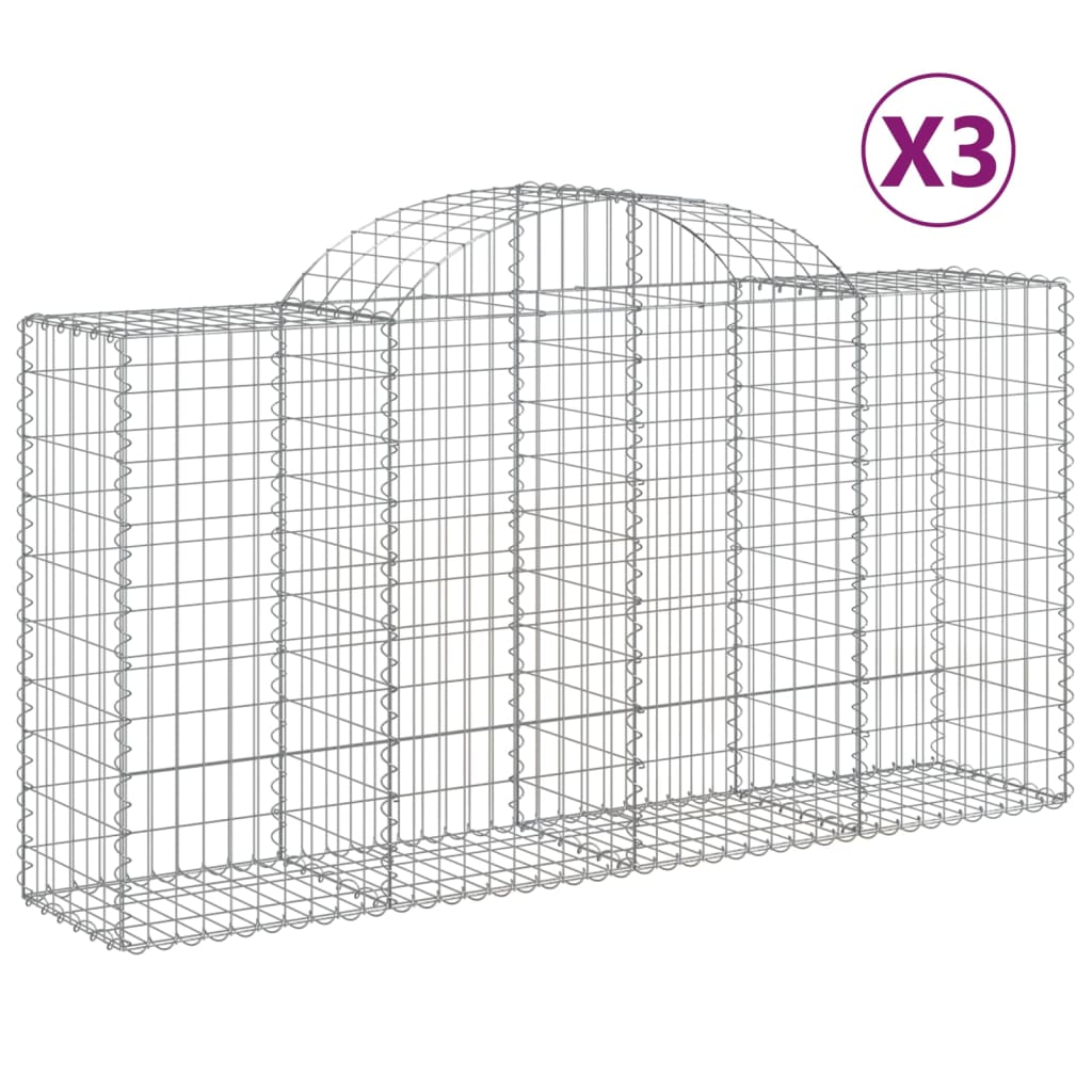 Gabioner bågformade 3 st 200x50x100/120 cm galvaniserat järn