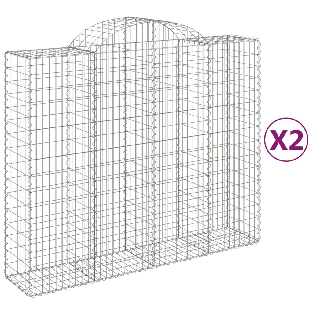 Gabioner bågformade 2 st 200x50x160/180 cm galvaniserat järn