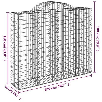 Gabioner bågformade 2 st 200x50x160/180 cm galvaniserat järn