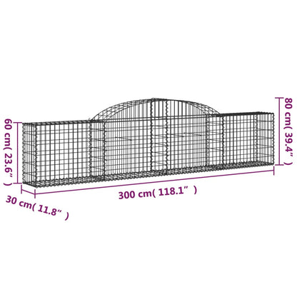 Gabioner bågformade 2 st 300x30x60/80 cm galvaniserat järn