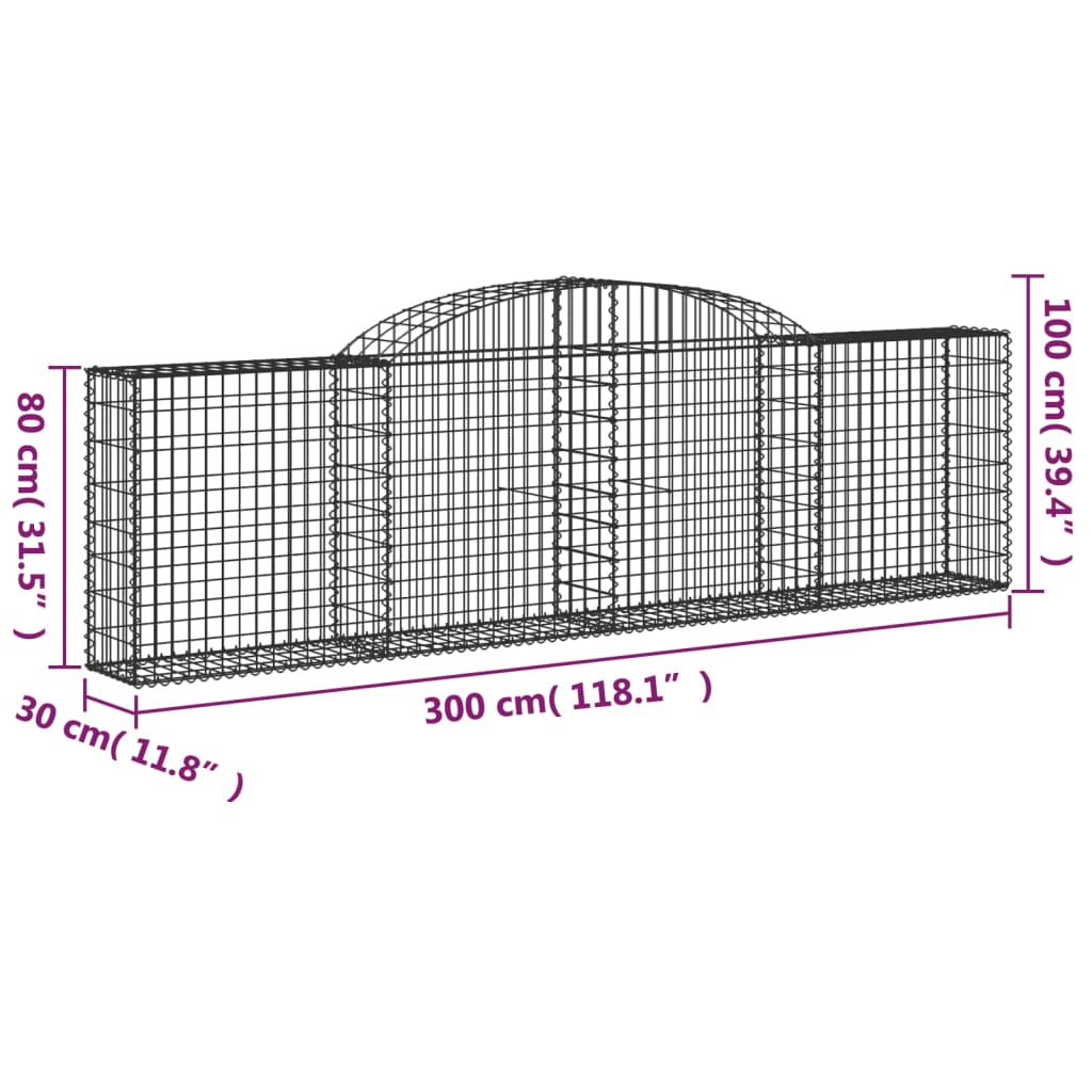 Gabioner bågformade 2 st 300x30x80/100 cm galvaniserat järn