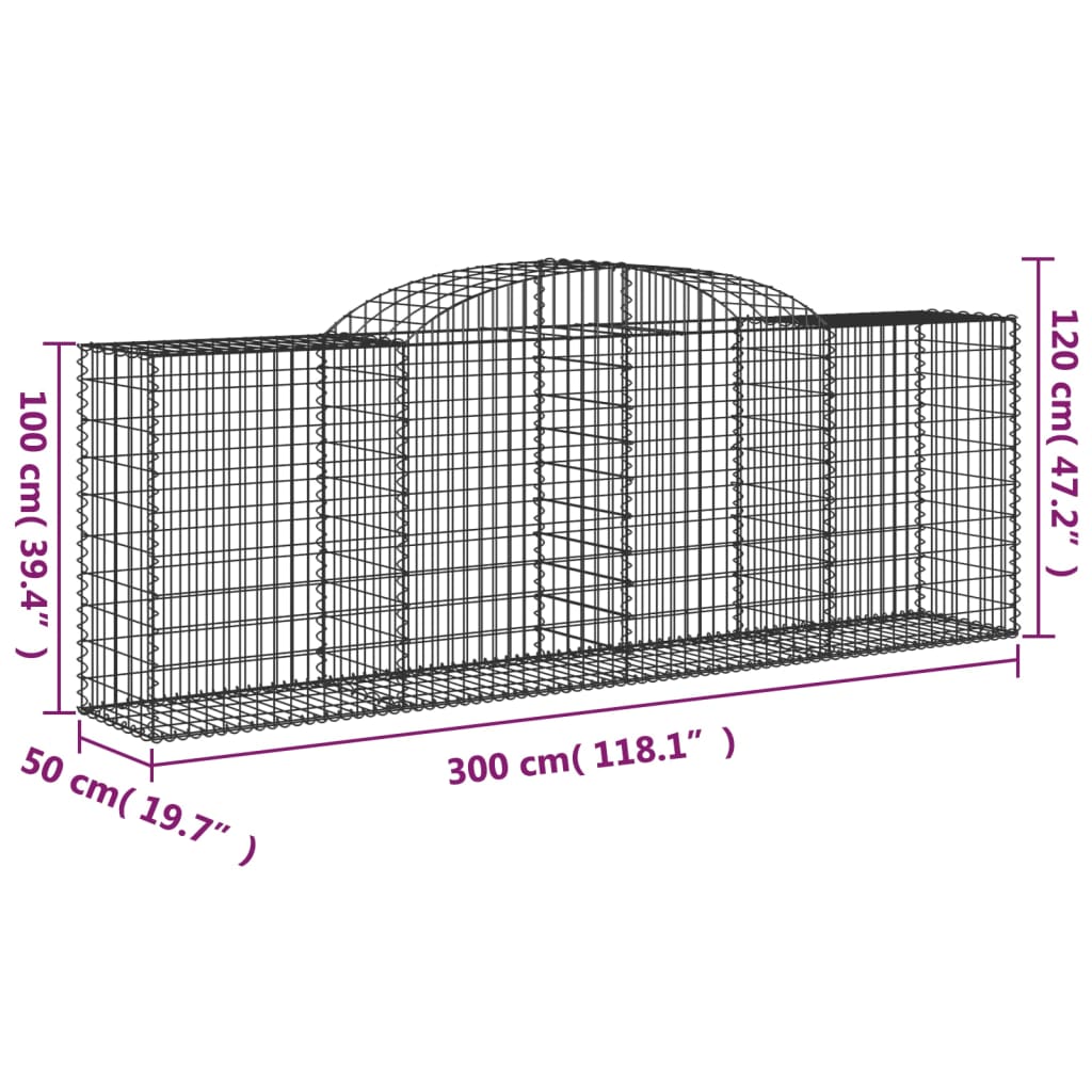 Gabioner bågformade 2 st 300x50x100/120 cm galvaniserat järn
