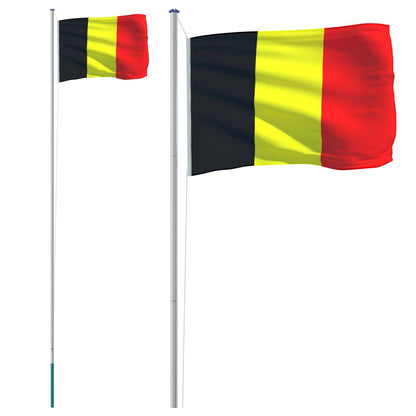 Belgiens flagga och flaggstång 6,23 m aluminium