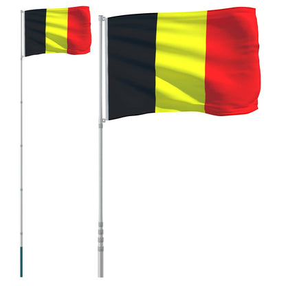 Belgiens flagga och flaggstång 5,55 m aluminium