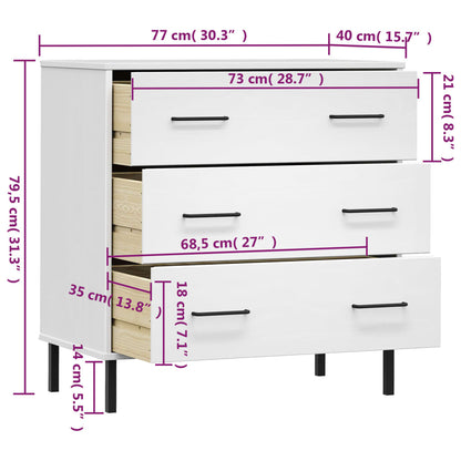 Byrå med 3 lådor vit OSLO 77x40x79,5 cm massivt trä